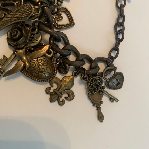 Multi Charm Bracelet Dark Gold Tone 7″ - Picture 10 of 13